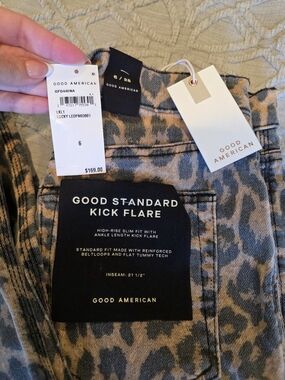 Good American Good Standard Kick Flare Jeans - Lucky Leopard Print